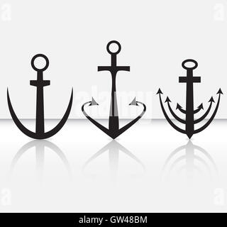 Satz von Anker. Schiff Anker für Boot, Vintage Anker, Vektor-illustration Stockfoto