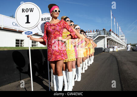 Goodwood, UK. 10. September 2016. Grid Girls bereiten für Chichester Weltcup-Rennen, 09.10.16 Kredit: Malcolm Greig/Alamy Live News Stockfoto