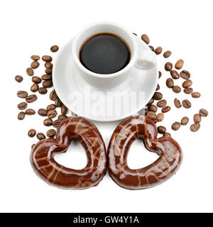 Herzförmige Plätzchen und einer Tasse Kaffee Stockfoto