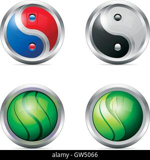 Vektor-Icons. Bunte metallic Yin-Yang-Symbole festgelegt. Stock Vektor