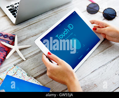 Tippen Sie auf ID Zugang Cyber Digital Security Grafikkonzept Stockfoto