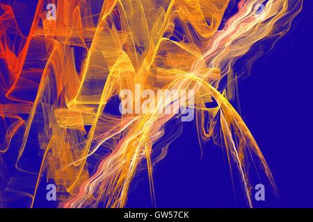 Gelbe Chaos auf blauem Grund. Abstrakte Fraktal Hintergrund. Psychedelische Visionen. Stockfoto