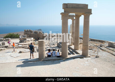 Ruinen der alten Tempel in Lindos, Rhodos Stockfoto