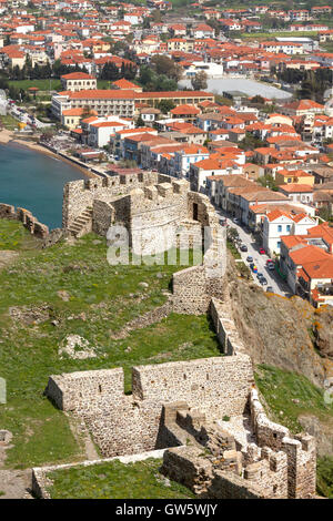 Die Stadt Myrina Lemnos Insel Griechenlands und Teil der Burg der Stadt. Stockfoto