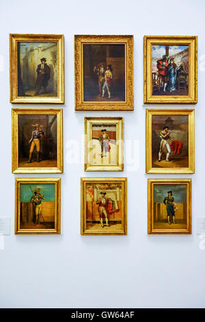 Museum mit Gemälden von berühmten Stierkämpfer, Stierkampfarena Plaza de Toros, La Maestranza, Sevilla, Andalusien, Spanien. Stockfoto
