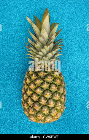 Einzelne Ananas auf einem glänzenden blauen Hintergrund Stockfoto