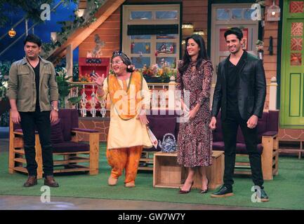 Bollywood Schauspieler Katrina Kaif Sidharth Malhotra Schauspieler Kapil Sharma Ali Asgar Werbefilm Baar Baar Dekho Mumbai Stockfoto