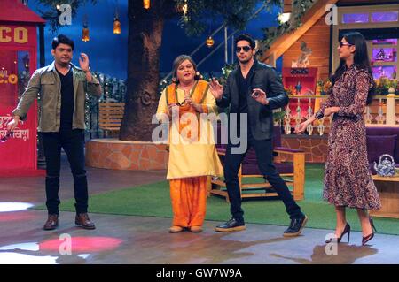 Bollywood Schauspieler Katrina Kaif Sidharth Malhotra Schauspieler Kapil Sharma Ali Asgar Werbefilm Baar Baar Dekho Mumbai Stockfoto