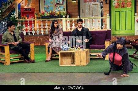 Bollywood Schauspieler Katrina Kaif Sidharth Malhotra Schauspieler Kapil Sharma Kiku Sharda Werbefilm Baar Baar Dekho Mumbai Stockfoto