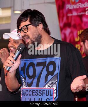 Bollywood Musikkomponist Wajid Ali während des Finales von Radio City Super Sänger Saison 8 in Mumbai, Indien 4. September 2016. Stockfoto