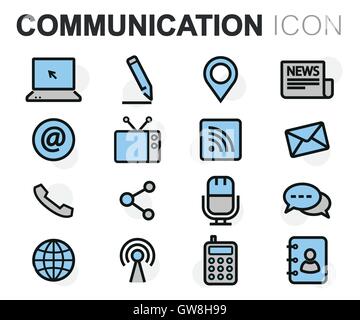 Vektor-flache Linie Kommunikation Icons set Stock Vektor