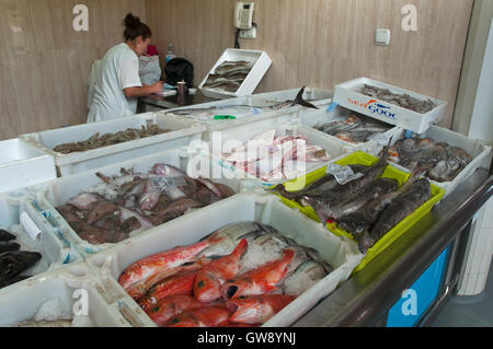 Fischmarkt Stall, Cee, La Coruña Provinz, Region Galicien, Spanien, Europa Stockfoto