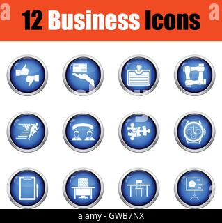 Business-Icon-Set.  Glänzende Knopf-Design. Vektor-Illustration. Stock Vektor