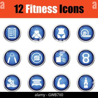Fitness-Icon-Set.  Glänzende Knopf-Design. Vektor-Illustration. Stock Vektor