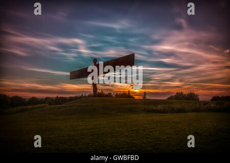 Sonnenuntergang an der Angel of the North Stockfoto