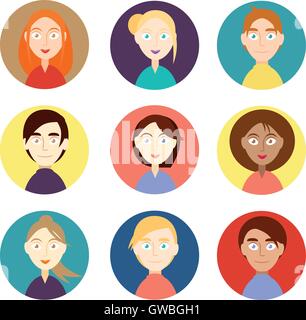 männlich weiblich Gesichter Avatare. flache Stilgruppe Symbole Stock Vektor