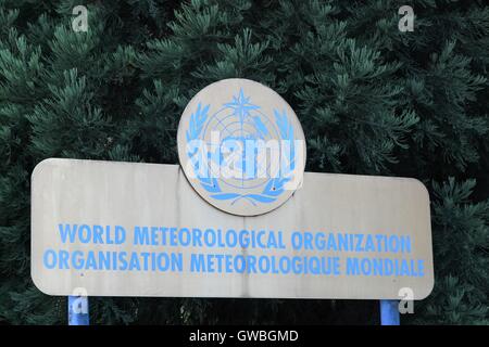 Das Logo der World Meteorological Organization in Genf, Schweiz Stockfoto