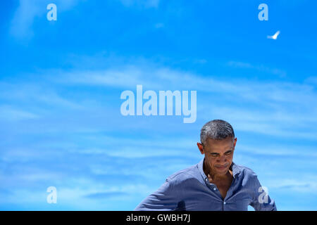 US-Präsident Barack Obama tourt Turtle Beach während eines Besuchs in Midway-Atoll 1. September 2016 in Papahanaumokuakea Marine National Monument, nordwestlichen Hawaii-Inseln. Stockfoto