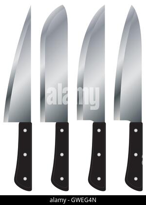 Messer, Küche, Vektor, isoliert, weißes, Restaurant, scharf, Hintergrund, Illustration, schwarz, Koch, Objekt, Metall, Ausrüstung, geschnitten Stock Vektor