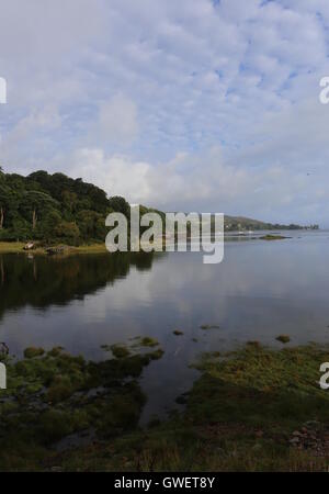 Verlassene Boote und Ruine der Aros Burg in der Nähe von Salen Isle of Mull Schottland September 2016 Stockfoto