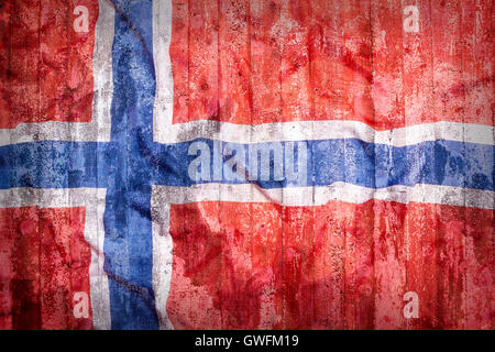 Grunge-Stil der Norwegen-Flagge auf eine Mauer für Hintergrund Stockfoto