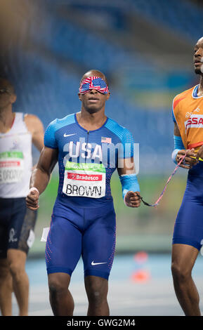 USAS David Brown gewinnt Wärme der Männer 200 m T11 für blinde Läufer qualifiziert sich fürs Finale bei den Paralympics Rio 2016 Stockfoto