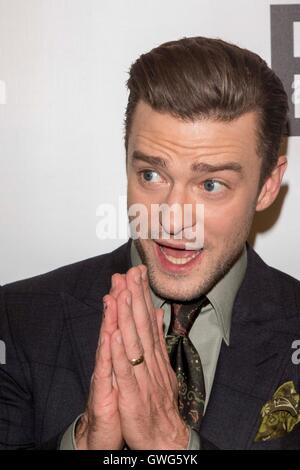 Toronto, Kanada. 13. Sep, 2016. US-Musiker und Darsteller Mitglied Justin Timberlake besucht die Vorführung des Films "Justin Timberlake und The Tennessee Kids" während der 41st jährlichen Toronto International Film Festival (TIFF), in Toronto, Kanada, 13. September 2016. Das Festival findet vom 08. bis zum 18. September. Foto: Hubert Boesl/Dpa - NO-Draht-SERVICE-/ Dpa/Alamy Live News Stockfoto
