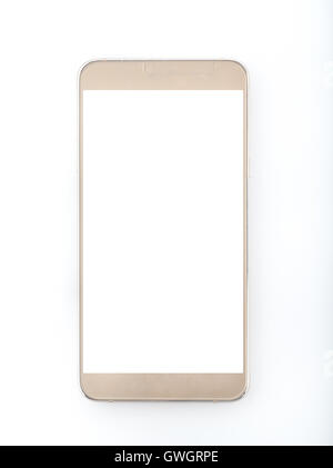 Goldene Smartphone auf weißem Hintergrund Stockfoto