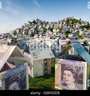 UK Immobilienkrise-Haus Konzept, Haus Preise und Wohnsiedlung Entwicklung Konzept Stockfoto