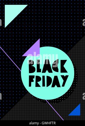 Leuchtende Neon farbige geometrische Formen auf einem dunklen Hintergrund. Schwarzer Freitag Verkaufsposter, Flyer, Broschüre Design. Stock Vektor