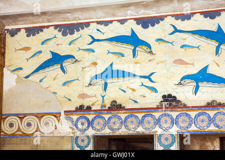 Delfin-Fresko, Symbol der minoischen Kultur, Palast von Knossos, Crete Stockfoto