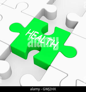 Gesundheit-Puzzle zeigt medizinische Pflege und Wohlbefinden Stockfoto