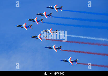 Französische Luftwaffe, Alpha Jets der Patrouille de France bei Airpower in Zeltweg, Österreich Stockfoto