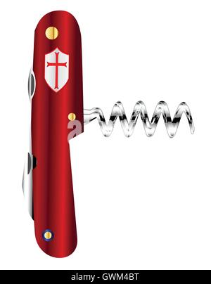 Ein Schweizer Taschenmesser mit Klinge und Korkenzieher Stock Vektor