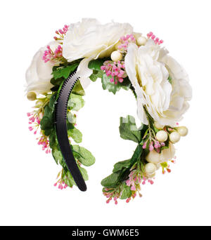 Haar-Accessoires. Künstliche Blumen Hoop. Schönheit und Mode. isoliert auf weiss Stockfoto