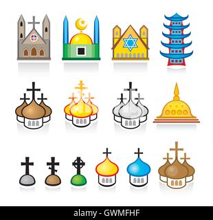 Religiöse Tempel und Orte der Anbetung Vektor Web Icon set EPS-8 Stock Vektor