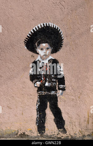 Mariachi junge gemalt auf der Wand in Mexico City, Mexiko Stockfoto