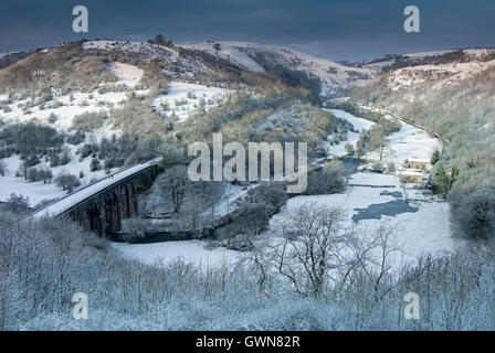 Monsal Dale aus Monsal Kopf im Winter, Peak District National Park, Derbyshire, England, UK Stockfoto