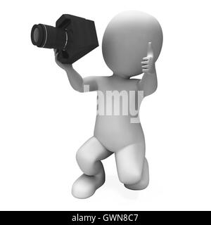 Fotografie-Charakter zeigt Foto-Shooting Dslr und Foto Stockfoto