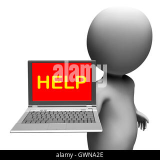 Hilfe auf Laptop zeigt helfen Kundenservice helfen, Schreibtisch oder Suppo Stockfoto
