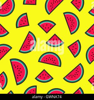 Nahtlose Muster mit roten Cartoon Wassermelone Slice Symbole. Sommer Stil Illustration Hintergrund. EPS10 Vektor. Stock Vektor