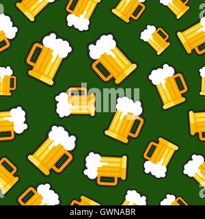 Nahtlose Muster mit Bier Glas Deko-Elemente auf grüne Farbe Hintergrund.  EPS10 Vektor. Stock Vektor