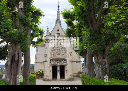 Amboise, gotische Kapelle Saint Hubert, Leonardo Da Vinci Grab. Loire-Tal, Frankreich Stockfoto