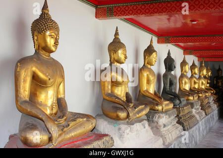 Linie sitzen Buddhas im Tempel Wat Pho, Bangkok, Thailand Stockfoto