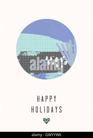 Eine Collage aus blau und lila Hand gezogenen Elemente und Raster Textur. Moderne und originelle Grußkarte Design. Stock Vektor