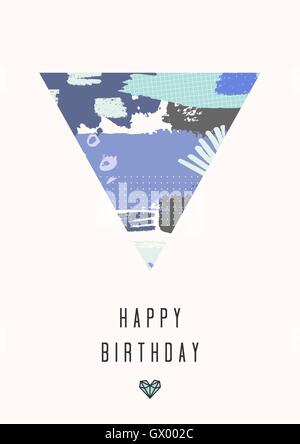 Eine Collage aus blau und lila Hand gezogenen Elemente und Raster Textur. Moderne und originelle Grußkarte Design. Stock Vektor