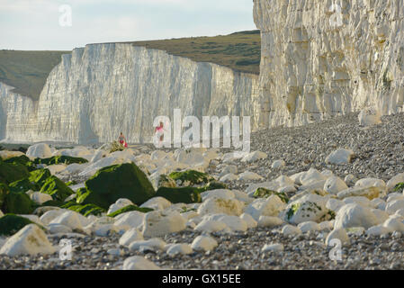 Birling Gap Beach und die Sieben Schwestern Kreidefelsen. East Dean. East Sussex. England.de Stockfoto