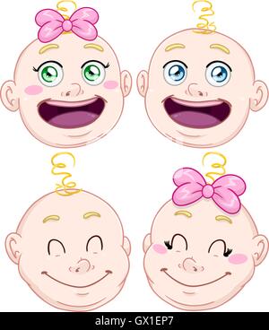 Vector Illustration Pack Baby Boy und Girl Köpfe. Stock Vektor