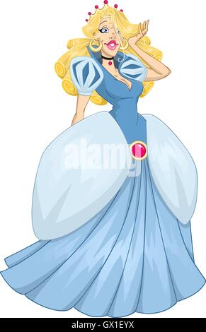 Vektor-Illustration von Prinzessin Cinderella im blauen Kleid. Stock Vektor