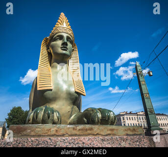 Sphinx der ägyptische Brücke über den Fluss Fontanka, Sankt Petersburg, Russland Stockfoto